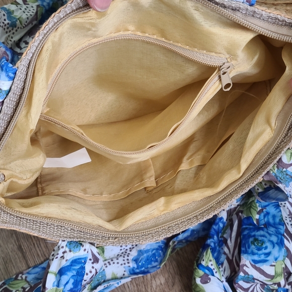 Blue Floral & Animal Print Straw Woven Shoulder Bag - Picture 2 of 9